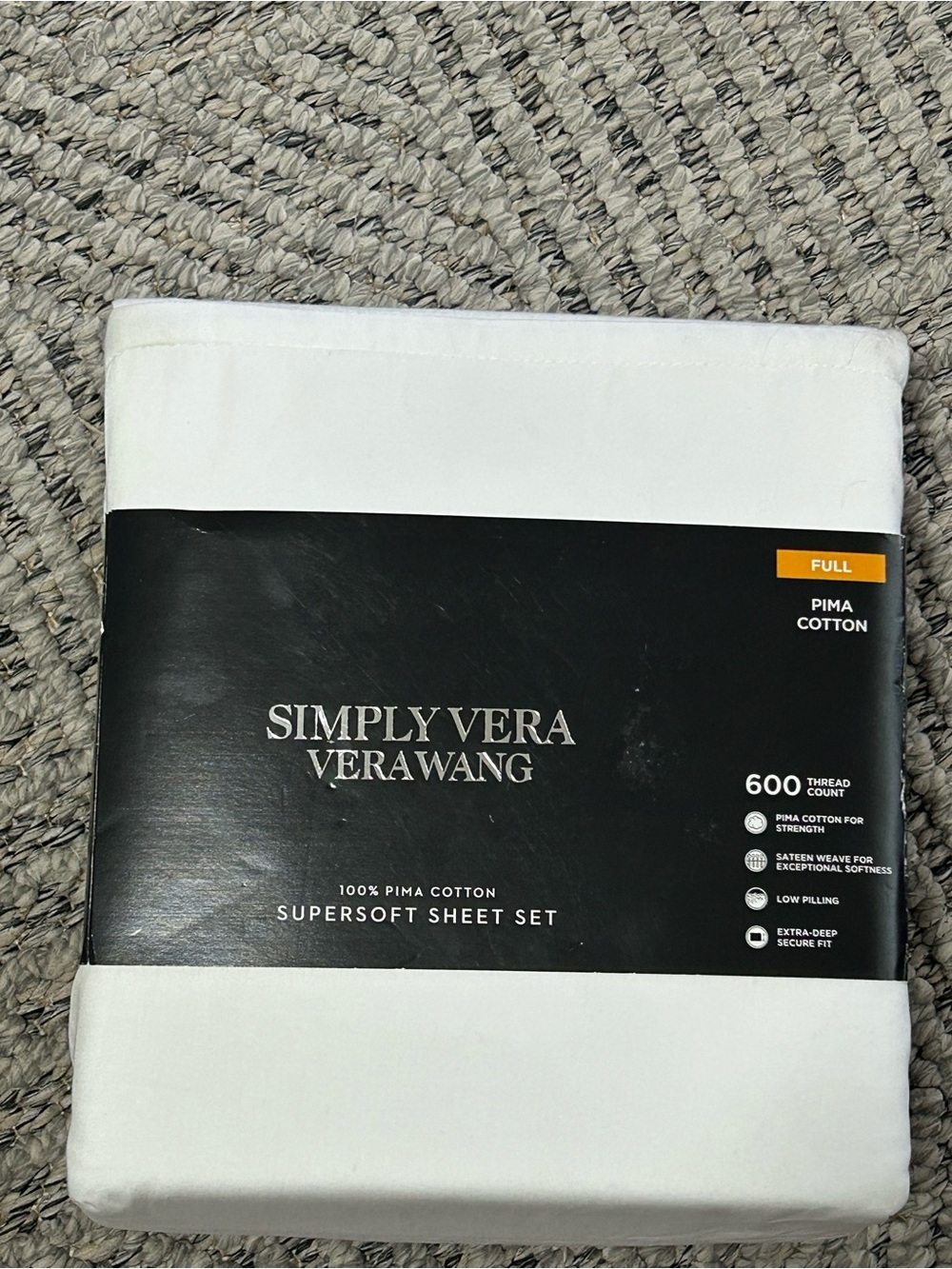 Simply Vera Vera Wang Pima Cotton 401-600 TC Extra Deep Full Sheet Set White New